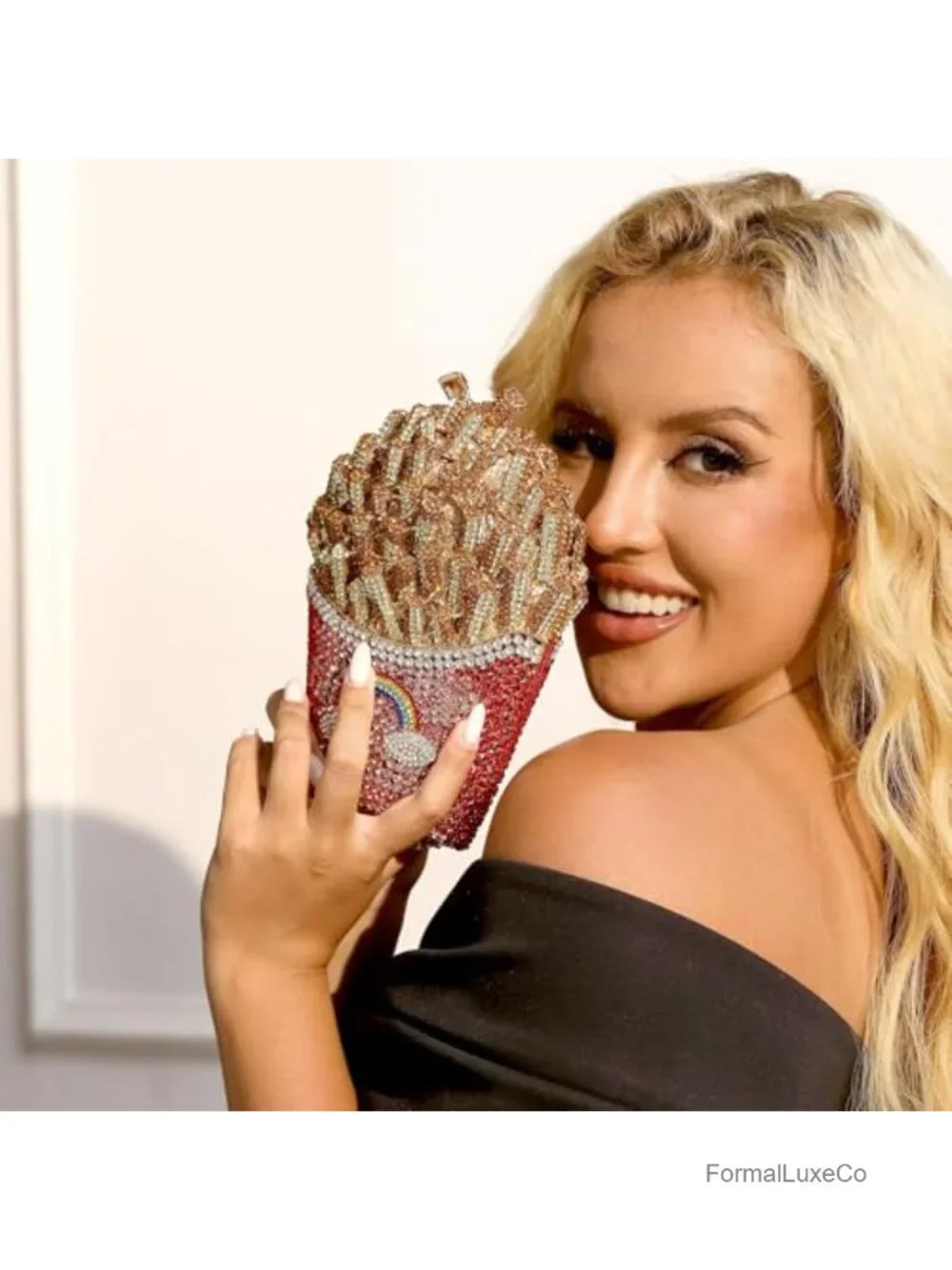 3D French Fries Chip Crystal Clutch Bag Rhinestone Evening Handbag